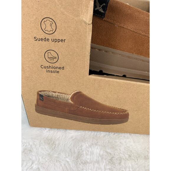 Eddie Bauer Men's Suede Memory Foam Faux Fur Slippers Brown M (8-9) - Picture 2 of 5